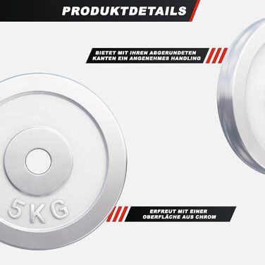 Диски для штанги GORILLA SPORTS, 1,25-30 кг, чавун, 30 мм, хромовані, окремо або в наборі, вагові диски для фітнесу та тренувань