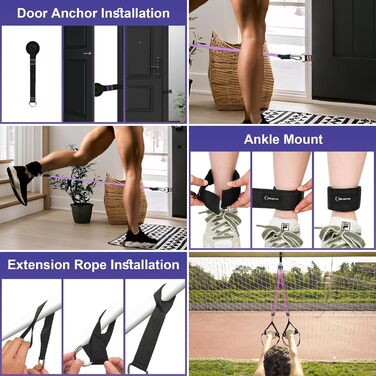 Портативна фітнес-палка Pilates з еспандерами, ручками, дверним якорем, ременями для щиколоток і подовжувальними стрічками, з фітнес-постерами та відео, фіолетова, універсальна