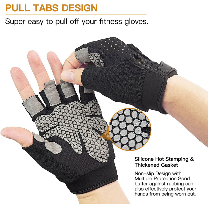 Спортивні рукавички для тренувань, захист долонь для жінок та чоловіків, рукавички для важкої атлетики, бодібілдингу, фітнесу, кросфіту, чорний колір, розмір M