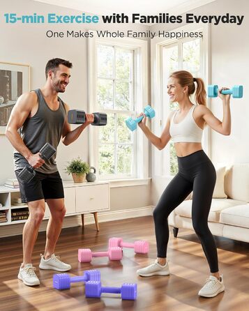 Штанги FEIERDUN з регулюванням ваги 2 шт. (2/4/6/8/4,5 кг), для жінок, швидке налаштування, подвійний захист, для домашнього фітнесу (блакитний)