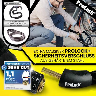 Замок для велосипеда Dunlop з цифровим кодом, 8-100 см, захист рівня 8-100, ланцюг для електровелосипеда, скутера, чорний