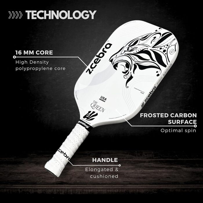 Ракетка для піклболу The Queen Carbon Fiber, карбонова поверхня, захисна обгортка, сертифікована USA Pickleball