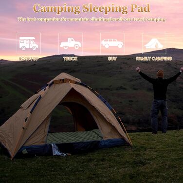 Кемпінговий килимок Satisure для 2 осіб: самонадувний, водовідштовхувальний, з насосом, для відпочинку на природі, на воді та в авто