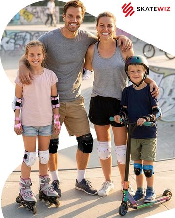 Набір захисту SKATEWIZ 6 шт. для дітей та дорослих - наколінники, налокітники, захист зап'ястків, чорний Protect-1 XS