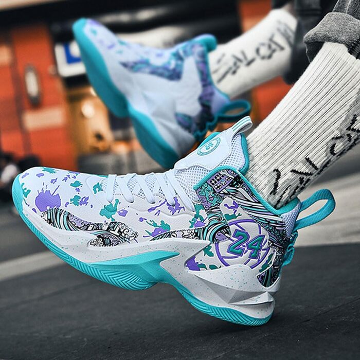 Баскетбольні кросівки для чоловіків та хлопчиків, високий верх, антиковзаюча підошва, спортивне взуття для осені/зими, розміри 35-45 EU, чорно-білі (42 EU, зелено-білі)