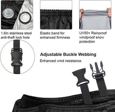 Захисний чохол для мотоцикла URAQT, XL, 230x95x125 см, водонепроникний, анти-UV, стійкий до розривів, з отвором для страховки від крадіжки