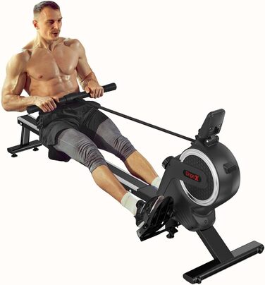 Дріпекс - тренажер для дому, бігова доріжка для веслування, до 160 кг, 16 рівнів опору, Bluetooth, LCD, тихий, чорний