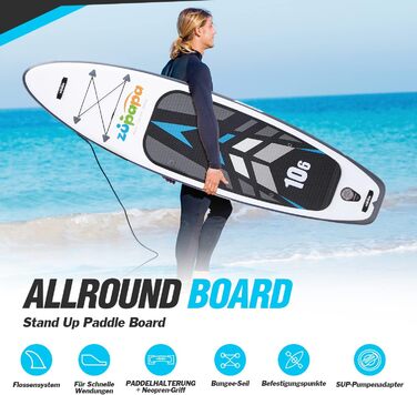 Надувний SUP Борд Zupapa 320/366см з аксесуарами | Stand Up Paddle Board з сидінням для каяка | Чорно-сірий-білий