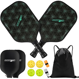 Набір для піклболу Ergonomicstar: фібергласові ракетки, 4 м'ячі, сумка, захист, легкі ракетки для початківців, для гри в приміщенні та на вулиці, чорний