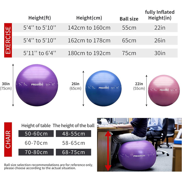 Фітбол PROIRON для фітнесу та йоги, 45-55 см, рожевий з малюнком, з насосом
