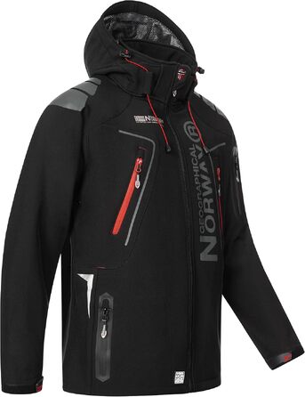Чоловіча куртка Softshell Geographical Norway Outdoor — водовідштовхуюча функціональна куртка та шапка Beanie urbandreamz, чорна, розмір XXL
