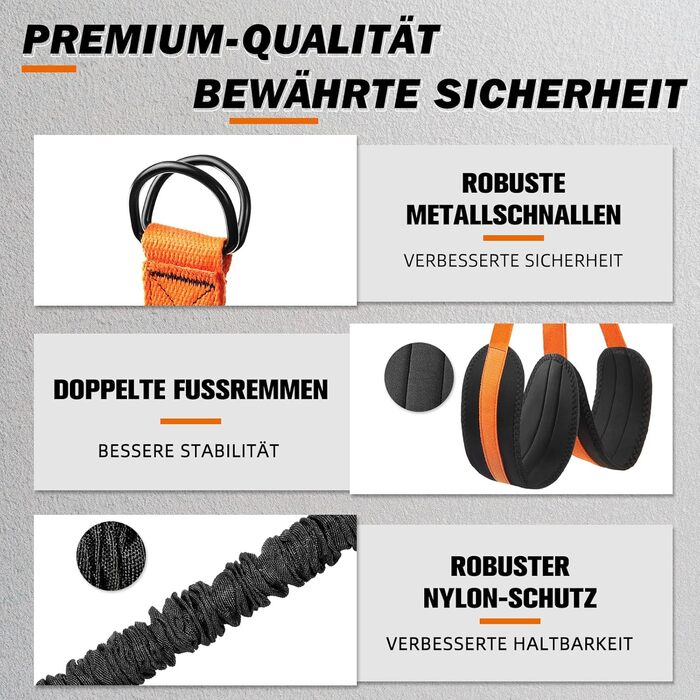 Смуги опору для підтягувань Klimmzughilfe, 50-350lbs, регульований опір та висота, з підставкою для ніг, помаранчеві