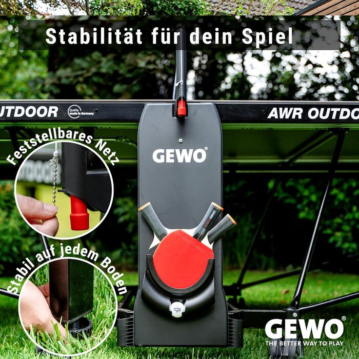 Турнірний стіл для настільного тенісу GEWO PROFI OUTDOOR – Outdoor, вологостійкий, складаний, розмір ITTF, з сіткою, ракетками та м'ячами – Made in Germany