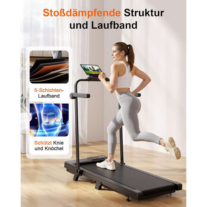 Біговий килимок Superun з нахилом 6% – бігове полотно для дому 2.5 PS з додатком та пультом дистанційного керування – біговий стіл max 136 кг з мульти-режимом та тренувальними курсами 110 см. Чорний