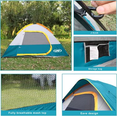 Намет кемпінговий 3-місний UNP Campingzelt водонепроникний синій (Ozeanblau) з захистом від дощу, вітростійкий, легкий у встановленні