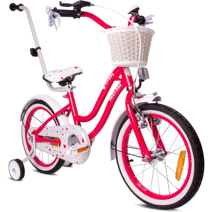 Дитяче велосипед Sun Baby Heart Bike 12/14/16 дюймів, знімний ручка-штовхач, для дівчаток 2-6 років (полуниця, 14 дюймів)