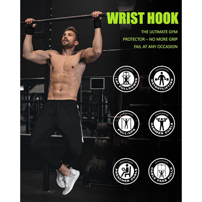 Допоміжні петлі для важкої атлетики Zughilfen – петлі для підйому штанги з захистом зап'ястя, 212 кг, для чоловіків та жінок