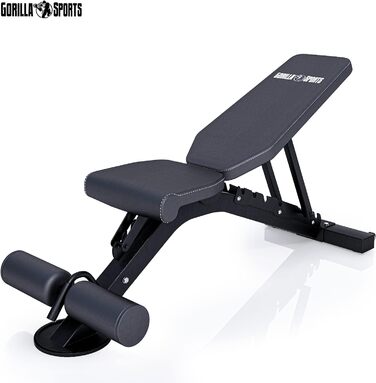 Гантельна лава GORILLA SPORTS® з регулюванням спинки (8 положень) та сидіння (3 положення), 156x51x114 см, до 400 кг, мультифункціональна, з підставкою для ніг. Підходить для тренувань спини, ніг та пресу.