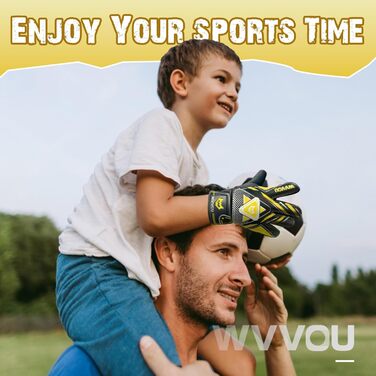 Воротарські рукавички WVVOU для дітей та підлітків, футбольні, з подвійним захистом, зручні, з супер зчепленням (жовті, розмір 9)