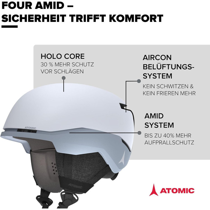 Гірськолижний шолом ATOMIC FOUR AMID, світло-сірий, вентиляція, 360° фіт, M (55-59 см), максимальна безпека для лиж та сноуборду