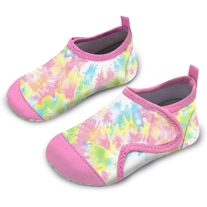 Дитячі шльопанці для басейну WateLves: аквашузи для хлопчиків та дівчаток, швидко сохнуть, підошва не слизька (30/31 EU, Рожевий Tiedye)