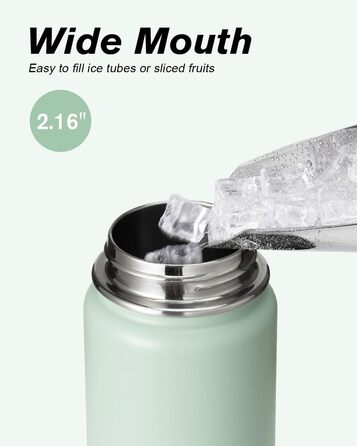 Фляга Coolflask 1,2 л з ізоляцією та трубочкою, нержавіюча сталь, 3 кришки, для спорту та офісу, зберігає холод до 48 годин, тепло до 24 годин, сіро-зелений колір