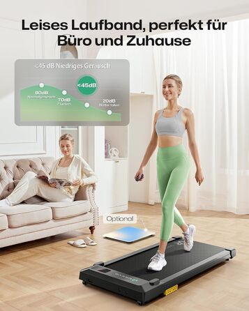 UREVO Smart Walking Pad: компактний біговий килимок під стіл з двома амортизаторами, додаток для фітнесу з відстеженням та режимом MIIT, керування пультом або додатком, чорний