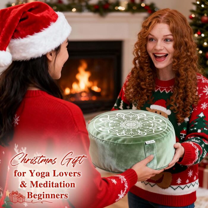 Традиційне медитаційне подушка Hihealer Zafu з льоновим наповнювачем та додатковим оксамитовим чохлом, зелено-блакитного кольору