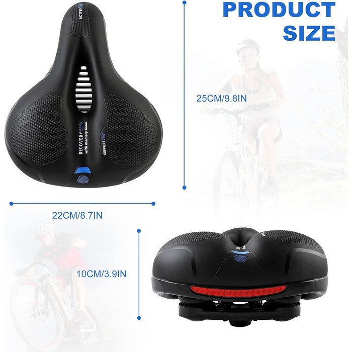 Велосипедне сідло з гелевою вставкою, широке, м'яке, комфортне, дихаюче, амортизуюче, ергономічне, з водонепроникним чохлом, чорне