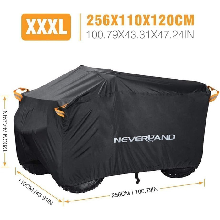 Чохол для квадроцикла NEVERLAND XXXL 256 x 110 x 120 см - водонепроникний, захист від бруду, UV-захист, зимовий, 210D Oxford
