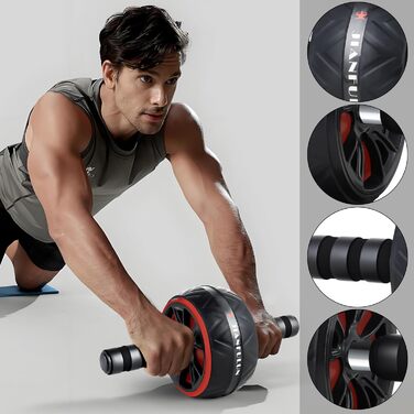 Ролер для пресу AB Roller - тренажер для пресу з килимком для колін - неслизьке обладнання для тренування пресу вдома - підходить для початківців та професіоналів (чорний та червоний)