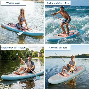 Надувний SUP борд Devoko 320x80x15 см з аксесуарами: для серфінгу, риболовлі, йоги, з кріслом для каякінгу. Синьо-рожевий