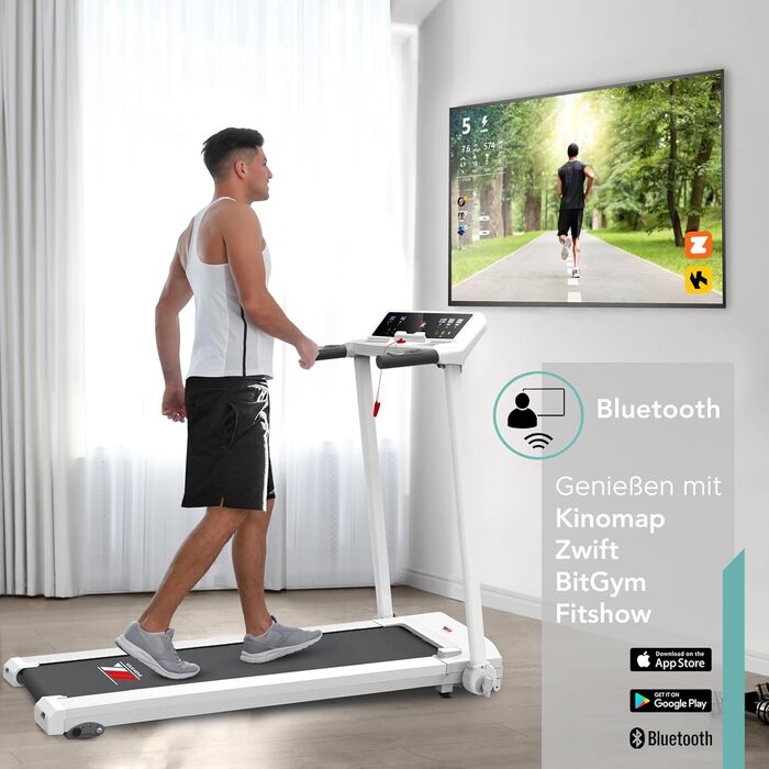 Біговий тренажер YM Next 4000 з електричним приводом, Kinomap & Zwift, 14 програм тренувань, міцний, економія місця