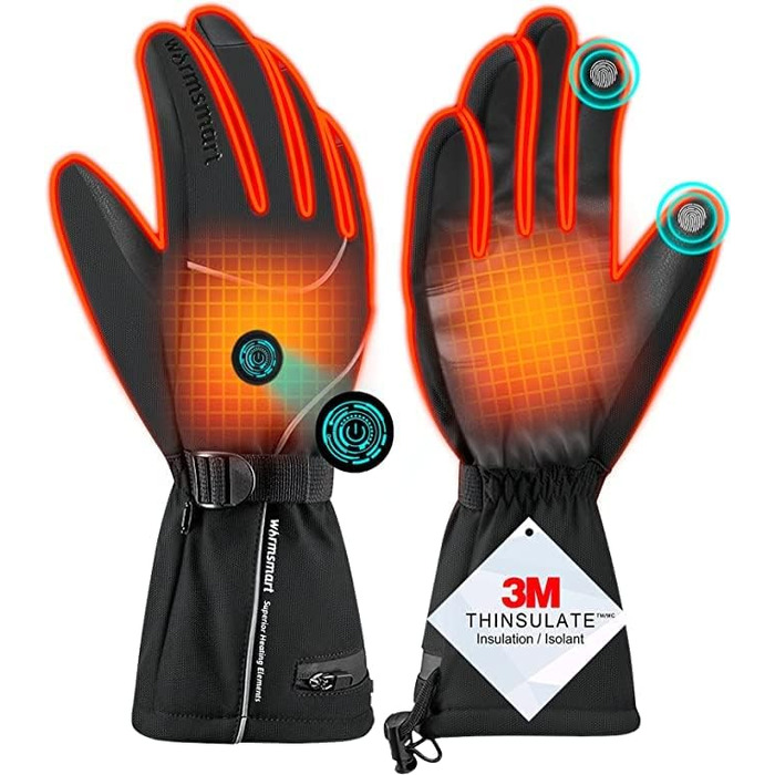 Гріючі рукавички з підігрівом 7.4V 3000mAh для жінок та чоловіків, вітронепроникні, з підігрівом, акумуляторні, для мотоциклів, катання на лижах, кемпінгу, чорні