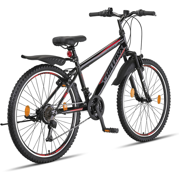 Гірський велосипед Chillaxx Bike Escape 24/26 дюймів для дівчат, хлопців, жінок і чоловіків, 21 швидкість, чорний-червоний, V-гальма, преміум-якість