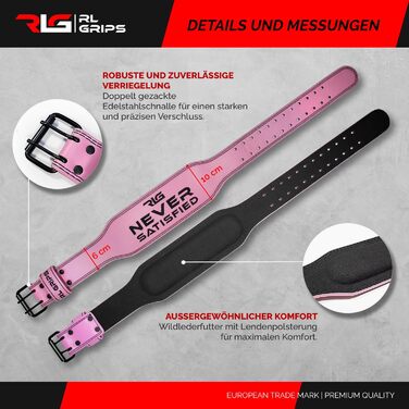Пояс для важкої атлетики RL Grips Ledergürtel – підтримка попереку для силових тренувань, пауерліфтингу (унісекс), рожевий
