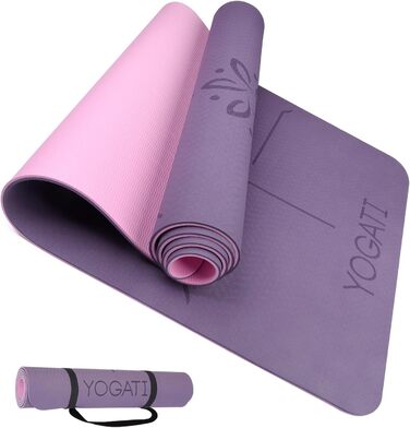 Килимок для йоги YOGATI, неслизький та товстий, з позначками для вирівнювання тіла, спортивний килимок для дорослих та дітей, ідеальний для пілатесу та фітнесу