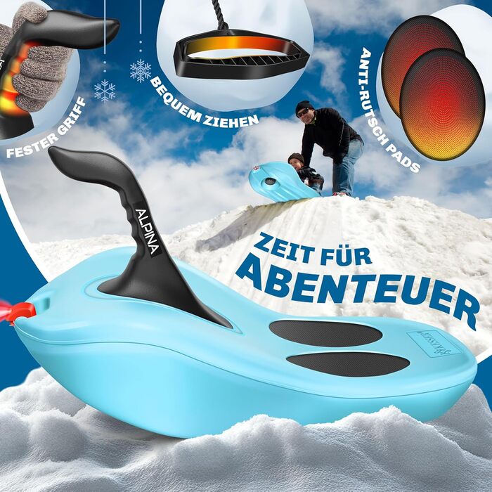 Кесер® Бобслей Alpina з LED-підсвічуванням, мотузкою, для дітей та дорослих, пластиковий санний, зимовий спорт