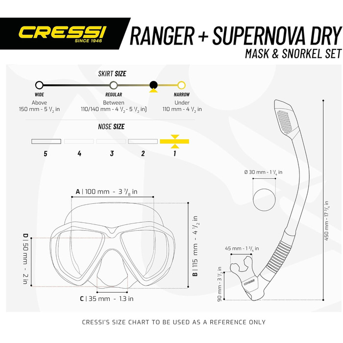 Набір для снорклінгу Cressi Ranger & Dry: маска, трубка, екіпірування, чорний колір
