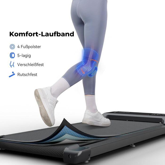Бігова доріжка MJWW Walking Pad з APP-керуванням, для дому, підтримка AI-тренувань, багатокористувацькі забіги, до 159 кг, чорна, 90 см, сумісна з high-tech пристроями