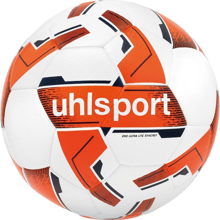 М'яч для футболу Uhlsport 290 ULTRA LITE SYNERGY Junior – дитячий тренувальний м'яч, білий/флуоро-помаранчевий/темно-синій