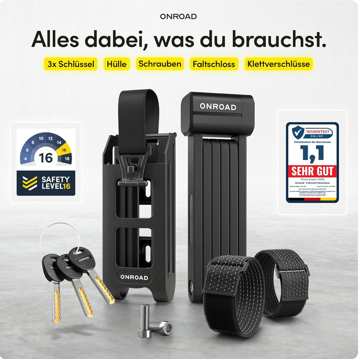 Складаний велосипедний замок Onlock Pro 85 см – протиугінний, високої безпеки, міцний та компактний, з кріпленням, ідеальний для електровелосипедів