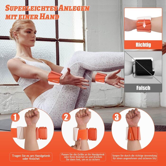 Набір манжетів для ніг BECOJADDE (0.45kg/0.9kg) для жінок та чоловіків. Регульовані ваги для ніг та рук. Ідеально для дому, пілатесу, йоги, ходьби, бігу та тренувань. (Оранжевий, по 0.9kg, пара 1.8kg)