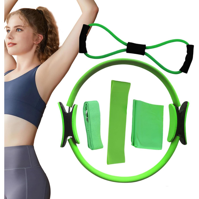 Набір кілець для пілатесу, тренажер для пресу та рук, для фітнесу та схуднення (зелений)