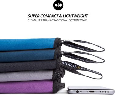 Рушник мікрофібра Build & Fitness: Швидковисихаючий, компактний, надзвичайно поглинаючий, легкий. Ідеальний для подорожей, пляжу та спорту (180x90 см, темно-синій)