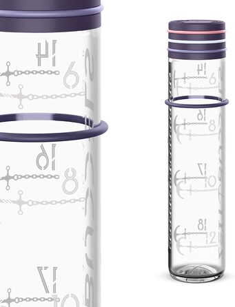 Мотиваційна пляшка для води 1 л з часовими мітками NAVIGATOR, лілова, скляна, BPA free, для газованої води, протиударна, герметична