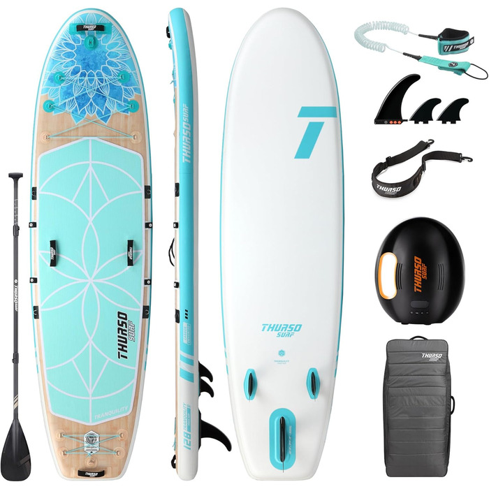 Надувна SUP-дошка для йоги THURSO SURF Tranquility 325×86×15 см, комплект: весло з карбоновим держаком, 3 плавці, швидкознімний ремінець, насос, рюкзак