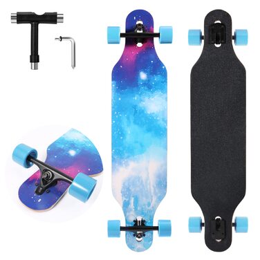 Лонгборд Skateboard 41 дюйм Drop Through, клен 9 шарів, для дорослих та дітей - швидкісні підшипники + T-Tool (Sternenhimmel)