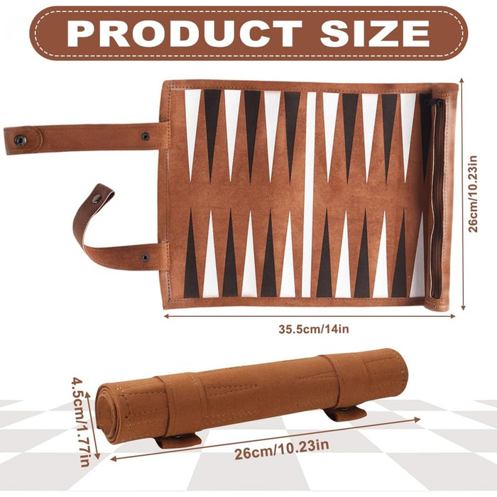 Набір для гри в нарди SGIOO з натуральної шкіри, мікрофібри, з шахами, кубиками та ігровим полем для подорожей, кемпінгу та відпочинку (35.5 * 26 см)