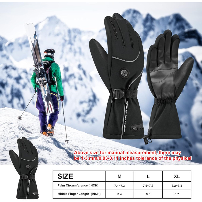 Обогревні рукавиці для чоловіків, 7.4V 3000Ah, чорні, для катання на мотоциклі та активного відпочинку